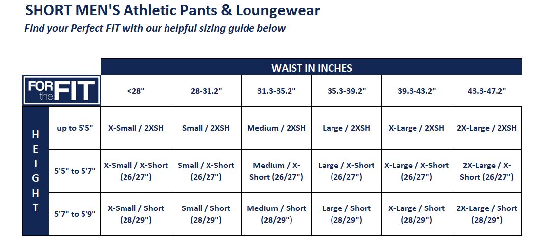 short mens size guide and sizing charts_Short mens athletic pants and loungewear_forthefit_find your fit_learn how