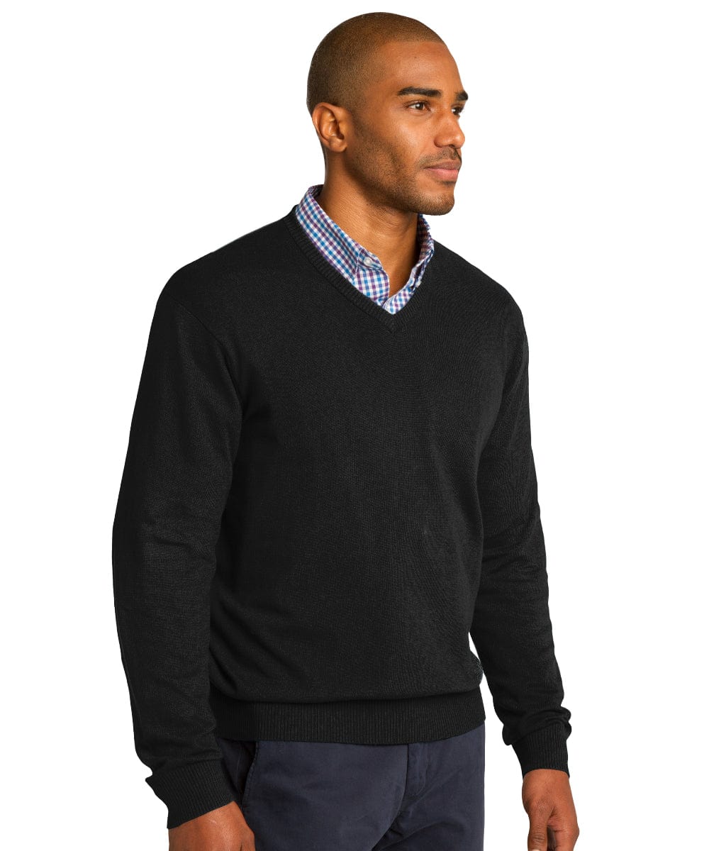 Short Men's Fine Gauge V-Neck Sweater - Navy & Black – 