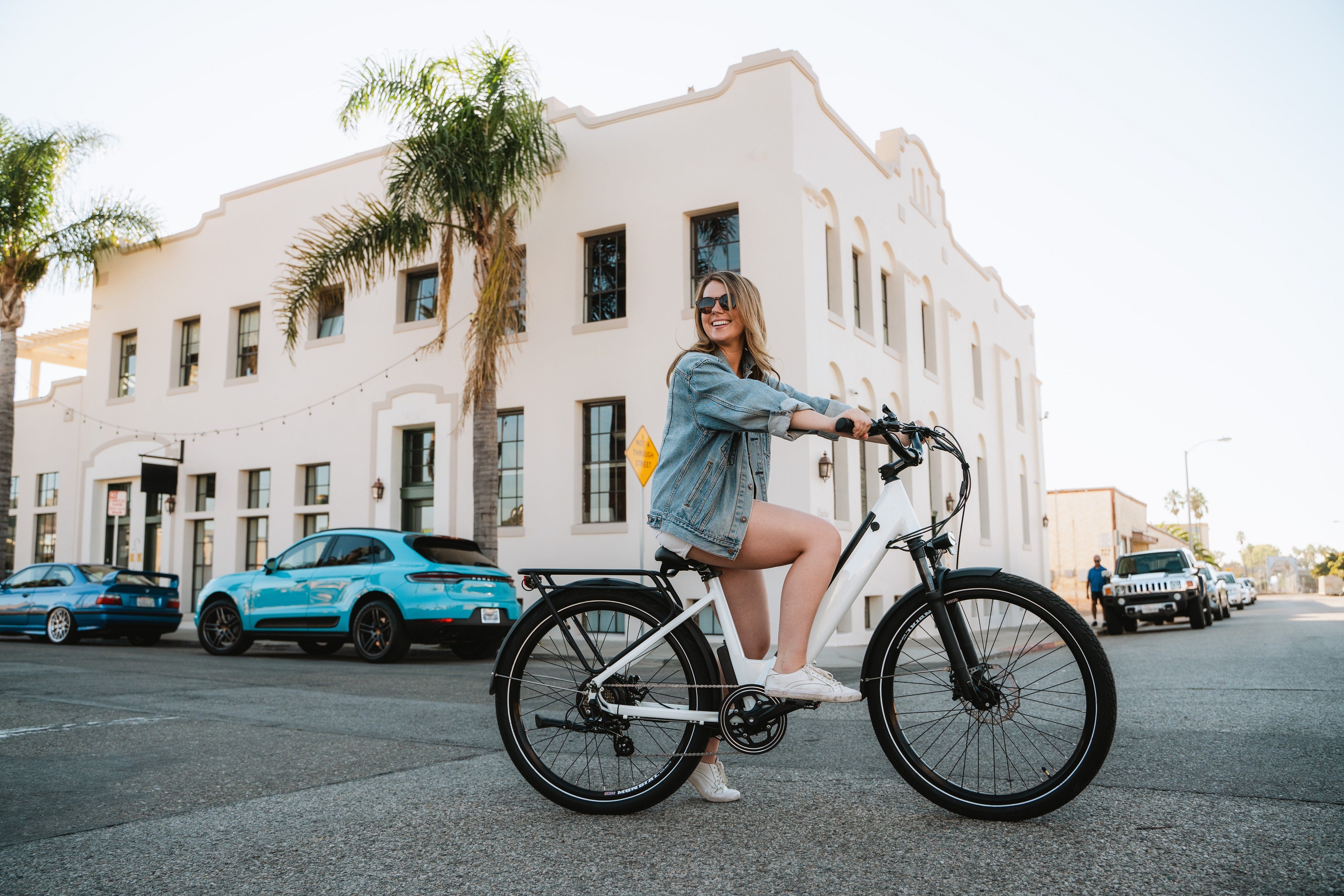 woman using ebike in the city