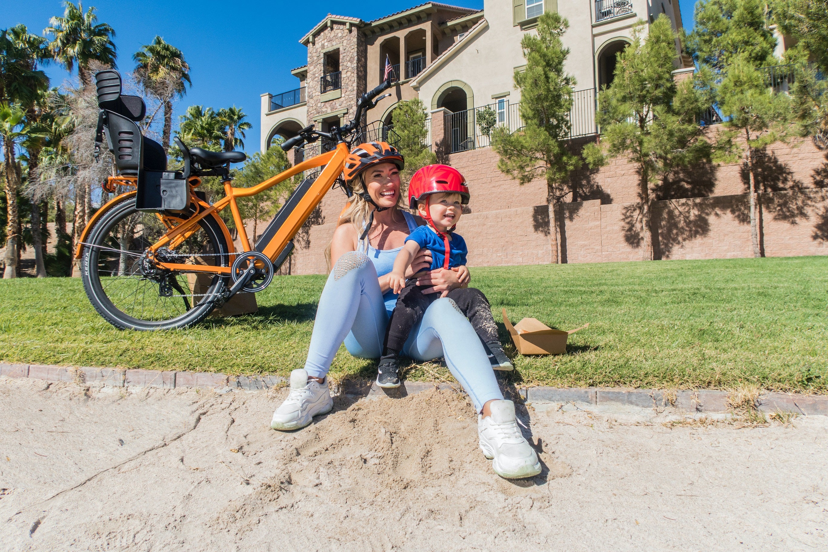 Mother and baby with ebike