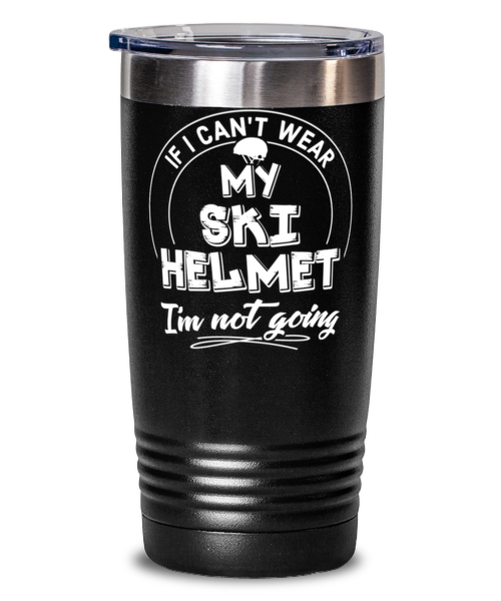 Funny Gift for Ski Helmet Hat Lovers - Cute Ski Helmet Tumbler Mug 20oz Black Stainless Steel With L