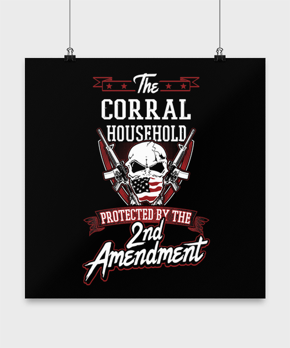 Last Name Corral Poster - Household Protected by 2nd Second Amendment - Personalized Gun Lovers Gift