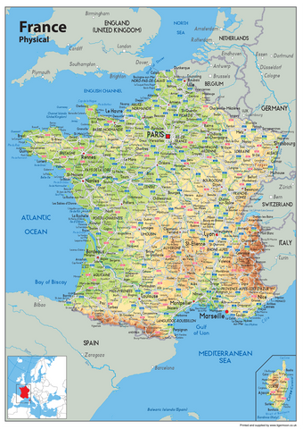 France Physical Map – Tiger Moon