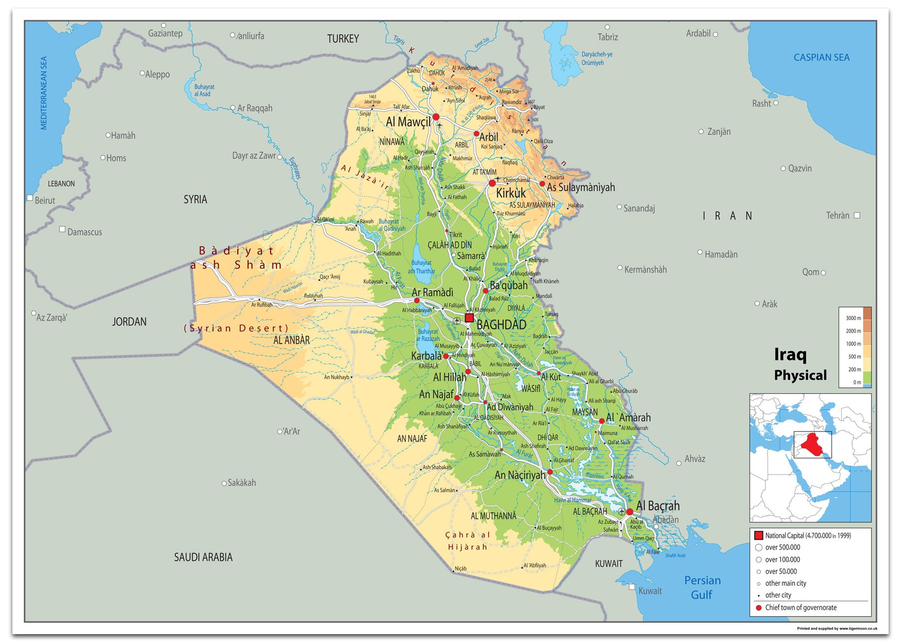 Iraq Physical Map – Tiger Moon