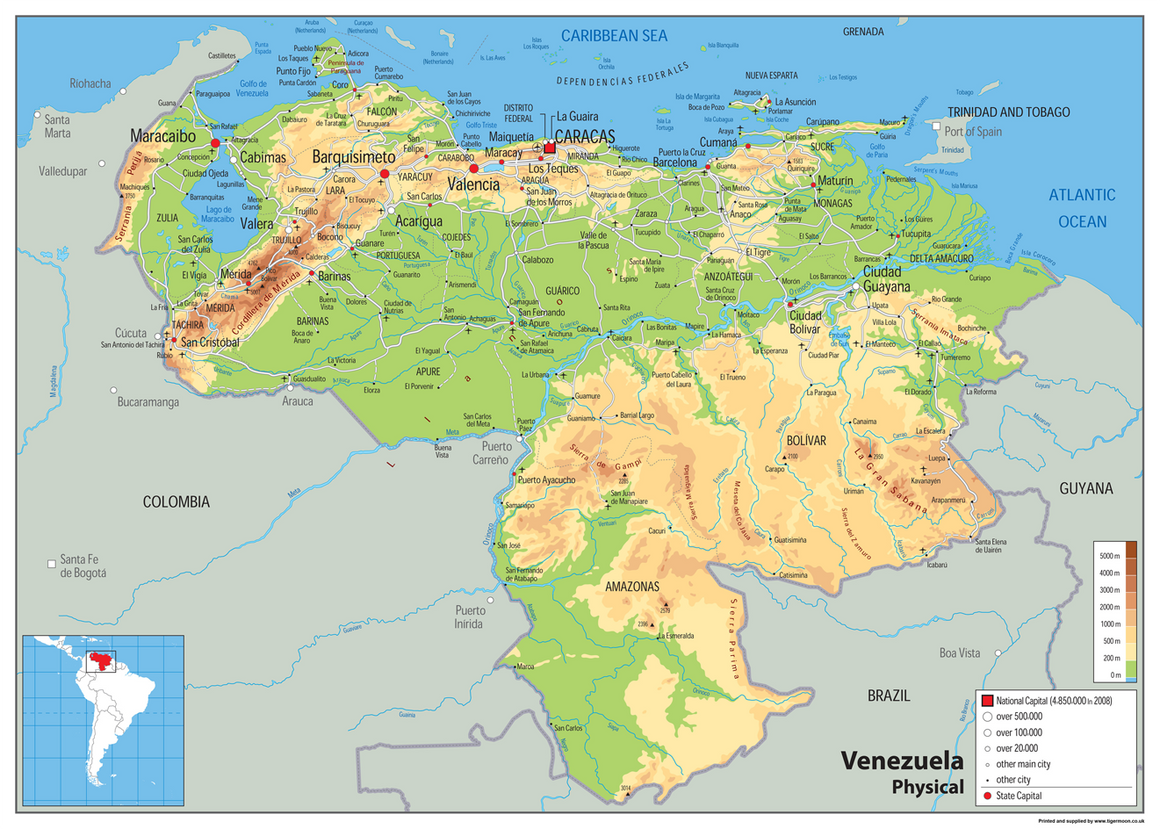 Venezuela Physical Map – Tiger Moon