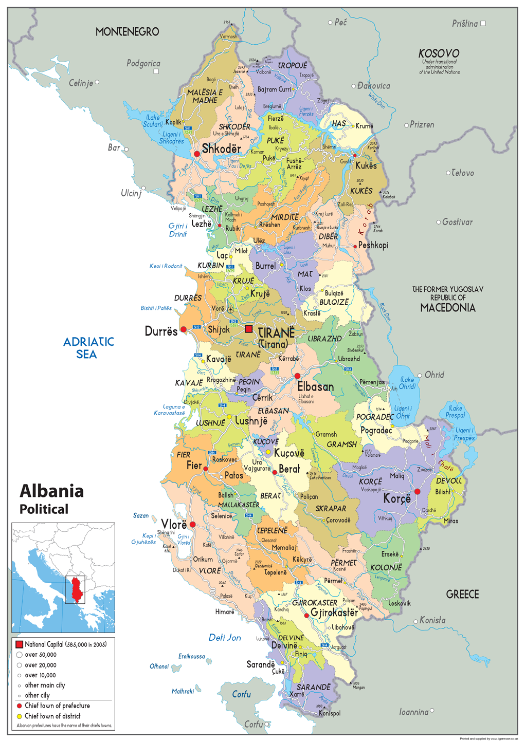Albania Political Map – Tiger Moon