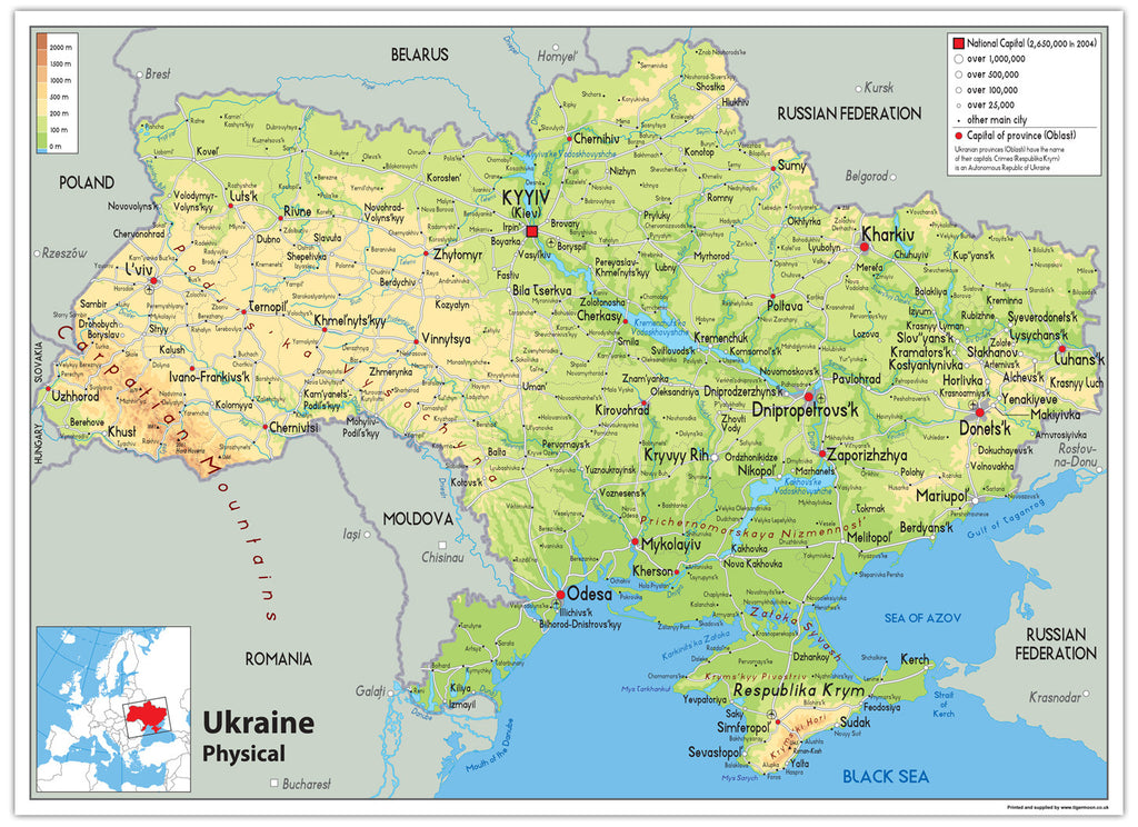 Ukraine Physical Map Ga