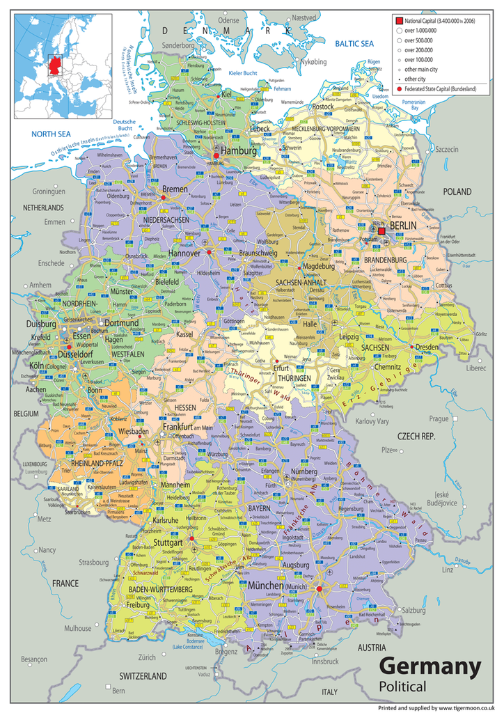 Germany Political Map – Tiger Moon