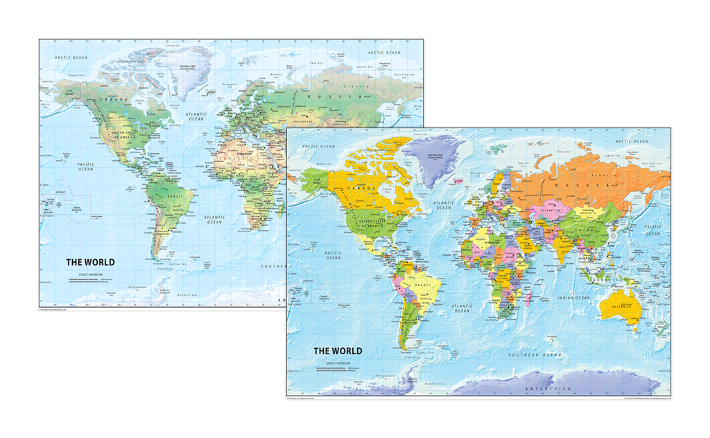 the world map set physical and political tiger moon