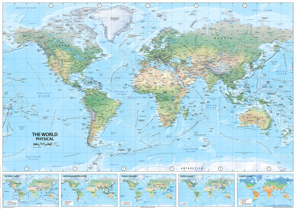 World Map - Physical - Paper Laminated - A0 – Tiger Moon