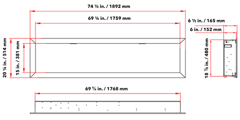 Cascade 74” Electric Fireplace Specifications Sheet