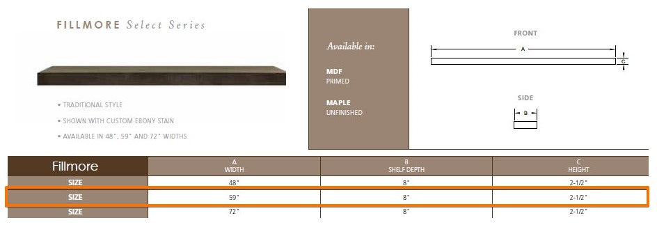 Majestic Fillmore 59" Wood Mantel Shelf Specs