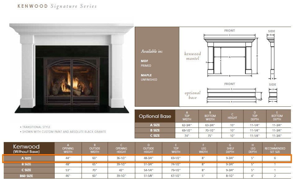 Majestic Kenwood A 44" Flush Wood Mantel Specs