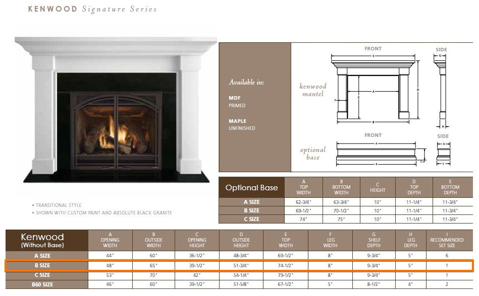 Majestic Kenwood B 48" Flush Wood Mantel Specs