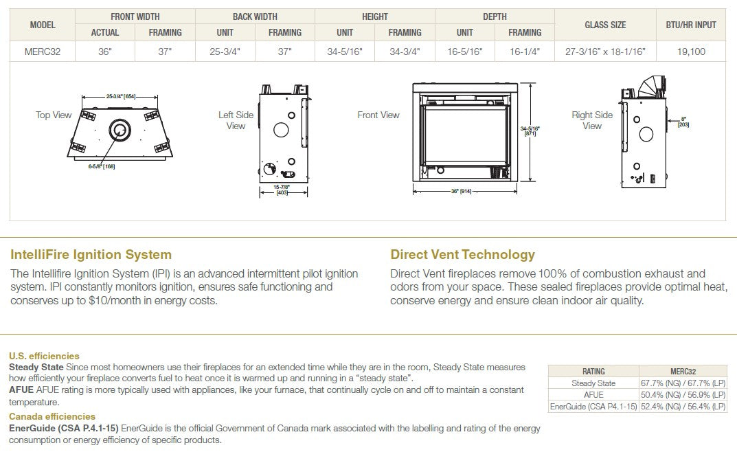 Majestic Mercury Series Direct Vent Gas Fireplace Specs