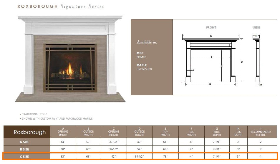 Majestic Roxborough C 53" Flush Wood Mantel Specs