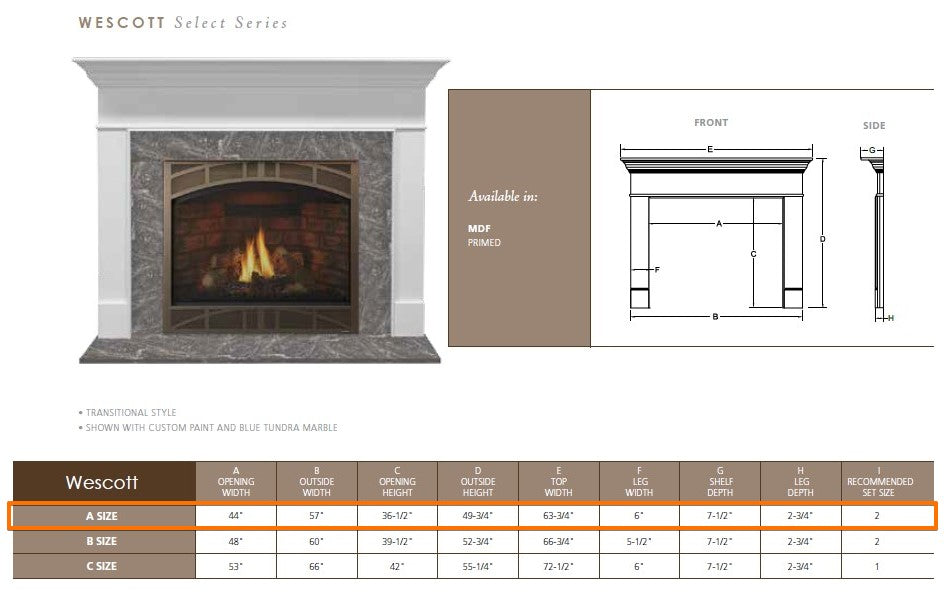 Majestic Wescott A 44" Flush Wood Mantel AFWTMPA Specs