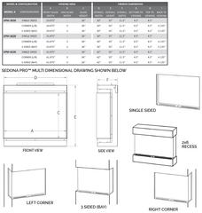 Modern Flames Sedona Pro Multi Series 3-Sided Electric Fireplaces Specs