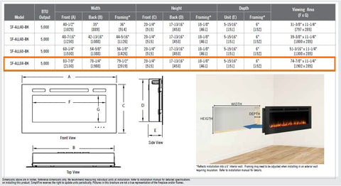 SimpliFire Allusion 84" Electric Fireplace SF-ALL84-BK Specs