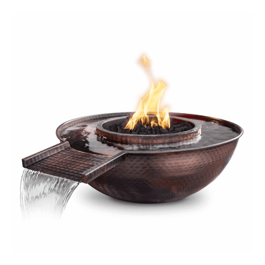 The Outdoor Plus Sedona 27" Hammered Copper Gravity Spill Round 12V Electronic Ignition Fire & Water Bowl OPT-27RCPRFWGSE12V