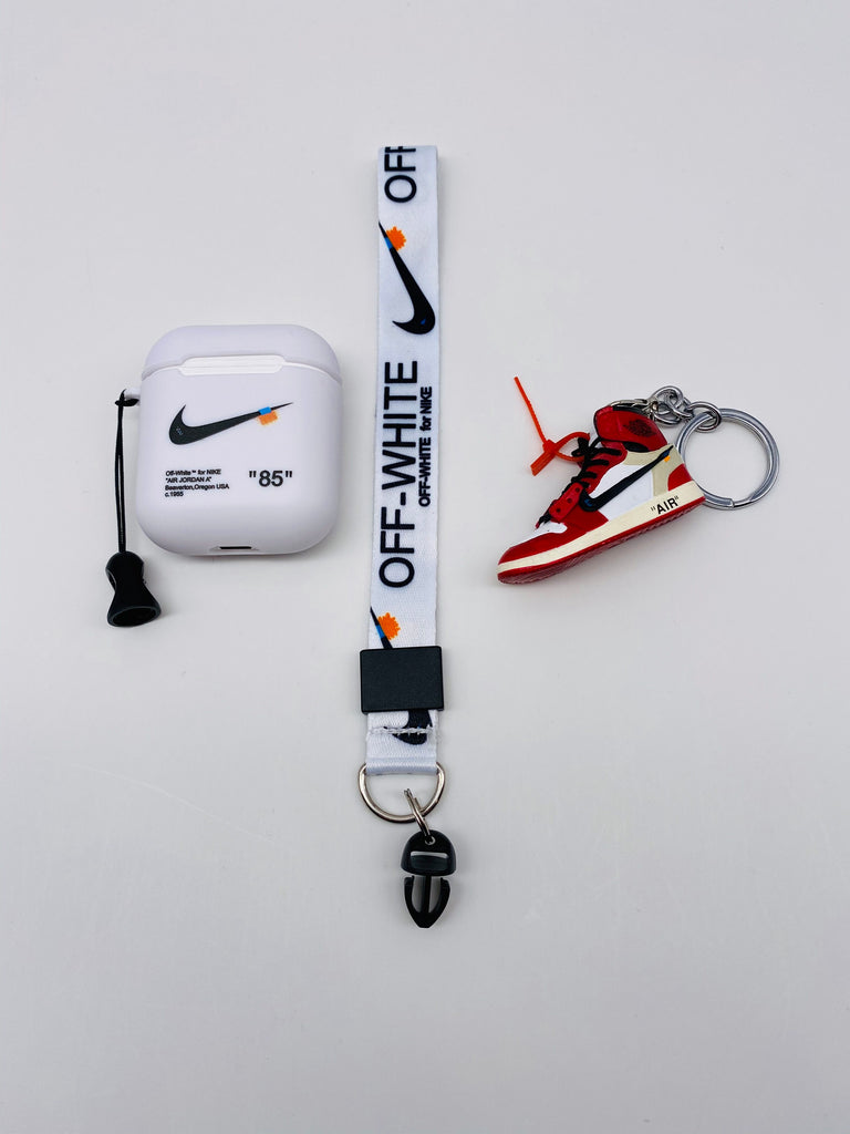 off white airpod case with lanyard