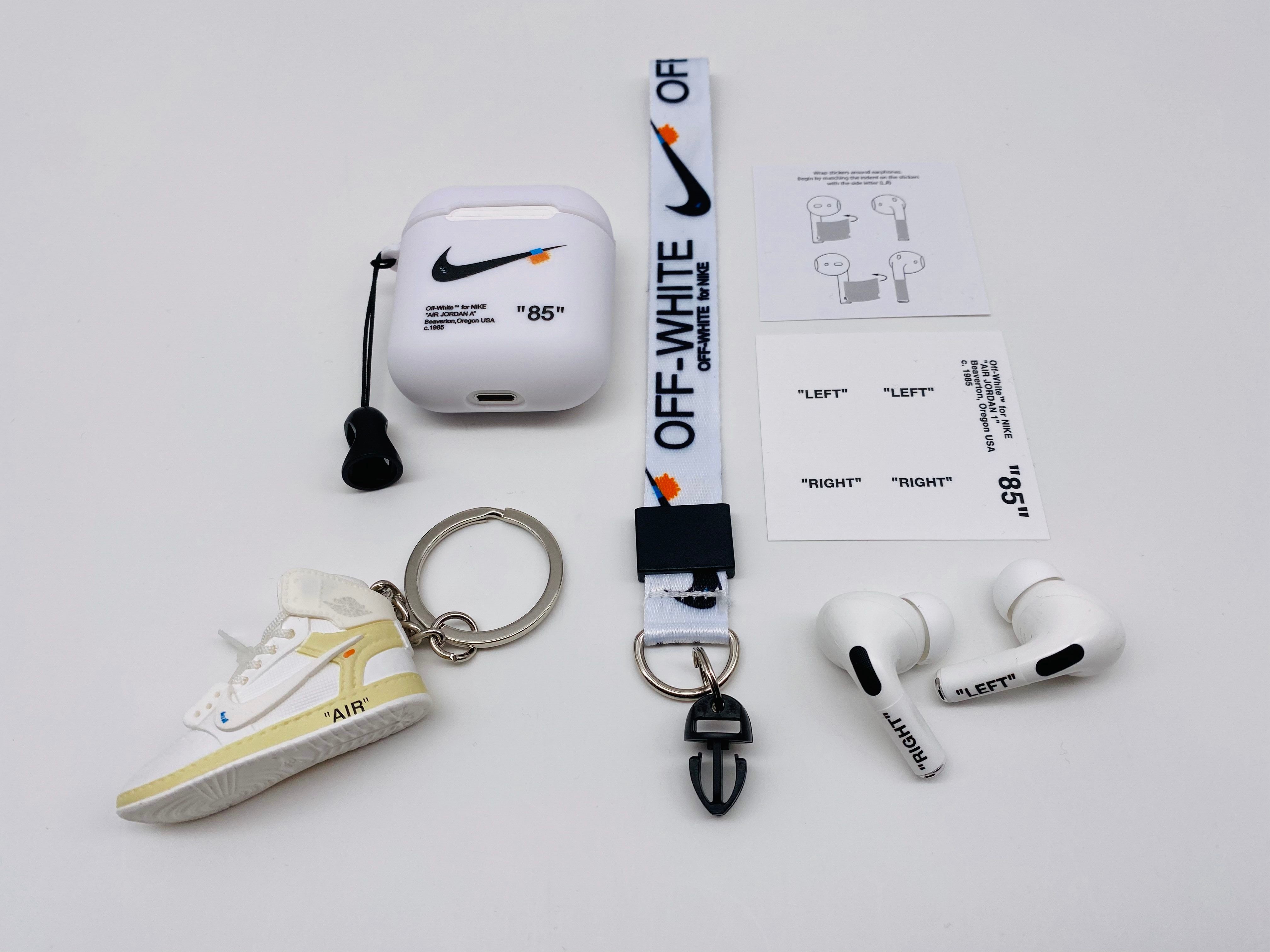 off white airpod case with keychain