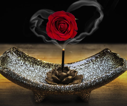 Burning incense stick with rose image