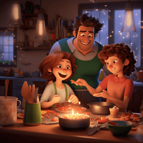 Famille cuisinant ensemble dans une cuisine lumineuse