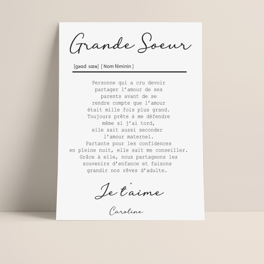 Affiche Definition Grande Soeur Avec Ou Sans Touche Metallisee Rose Jusqu A La Lune