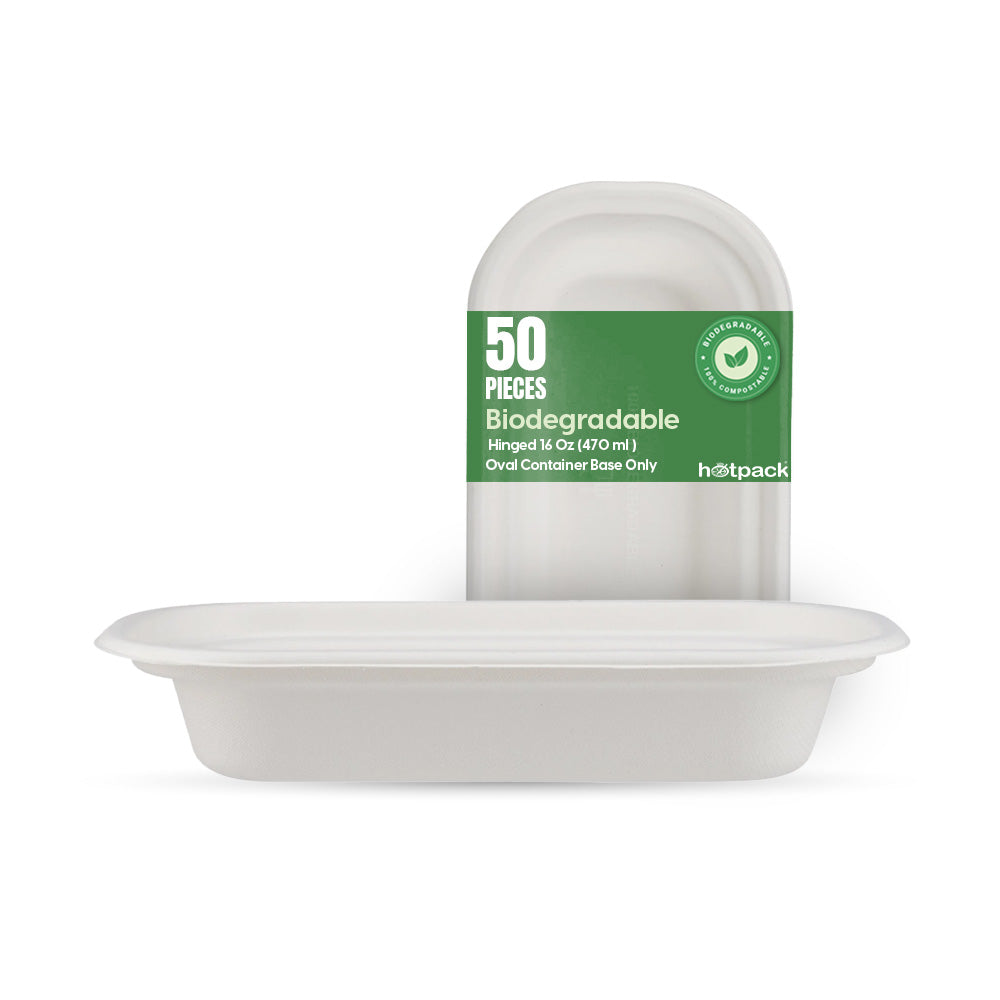 50 pieces Biodegradable 16 Oz (470 ml ) Oval Container Base Only - Natural Disposable | Eco-Friendly & Compostable - Hotpack India product image