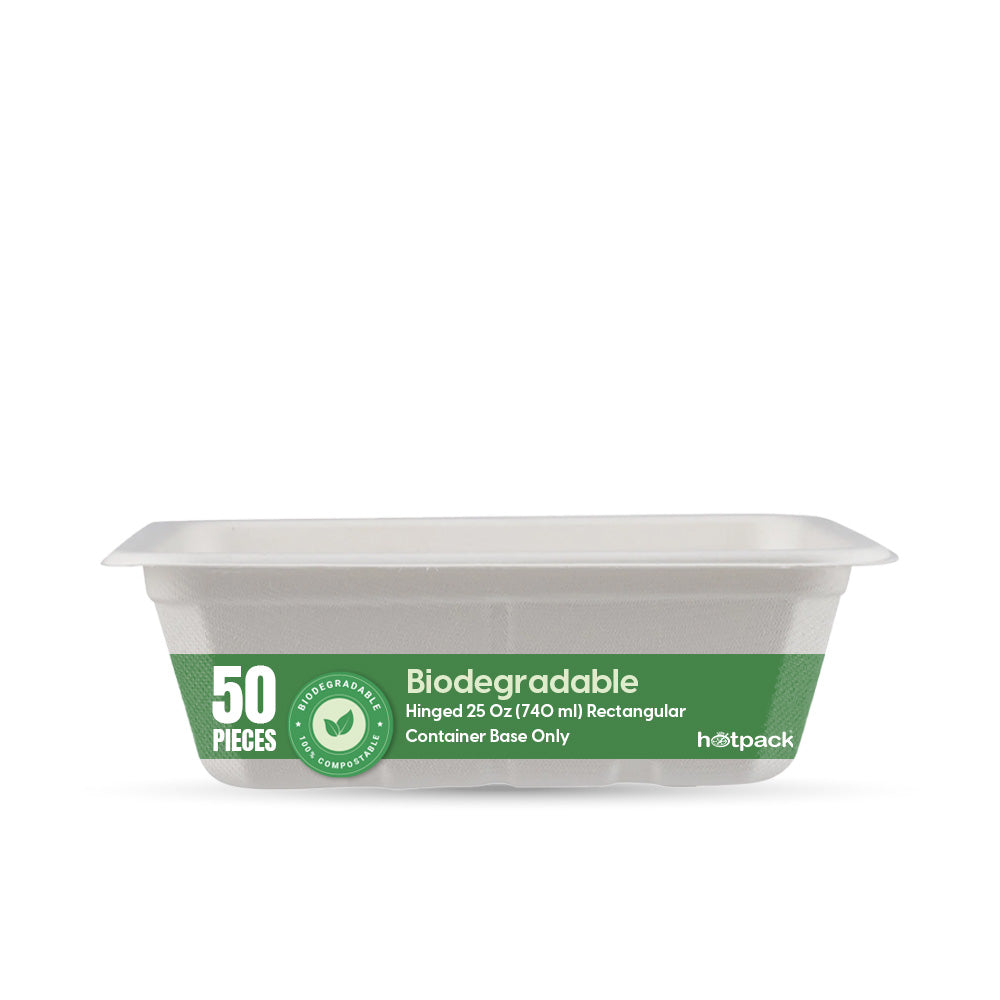 50 pieces Biodegradable  25 Oz (750 ml) Rectangular Container Base Only - Natural Disposable | Eco-Friendly & Compostable - Hotpack India product image