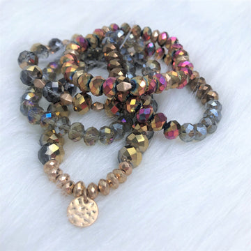 Worn Gold Mulitcolor Gray Stack Bracelets