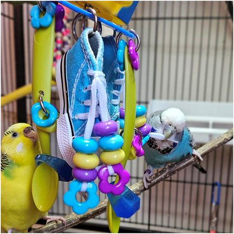 Budgies playing with Runner-Up Parrot Bird Toy