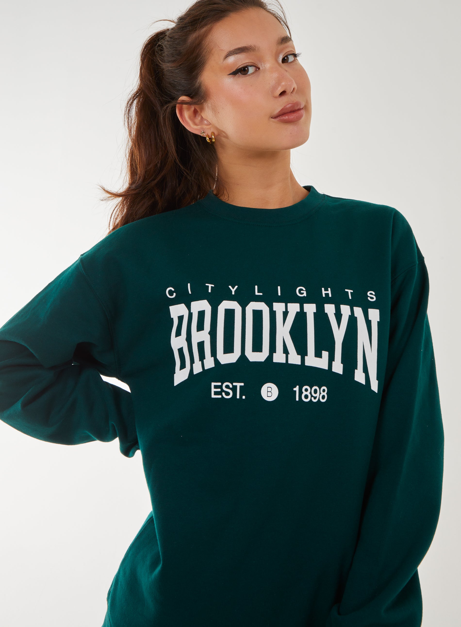 Brooklyn Slogan Sweatshirt  - L  - Bottle Green