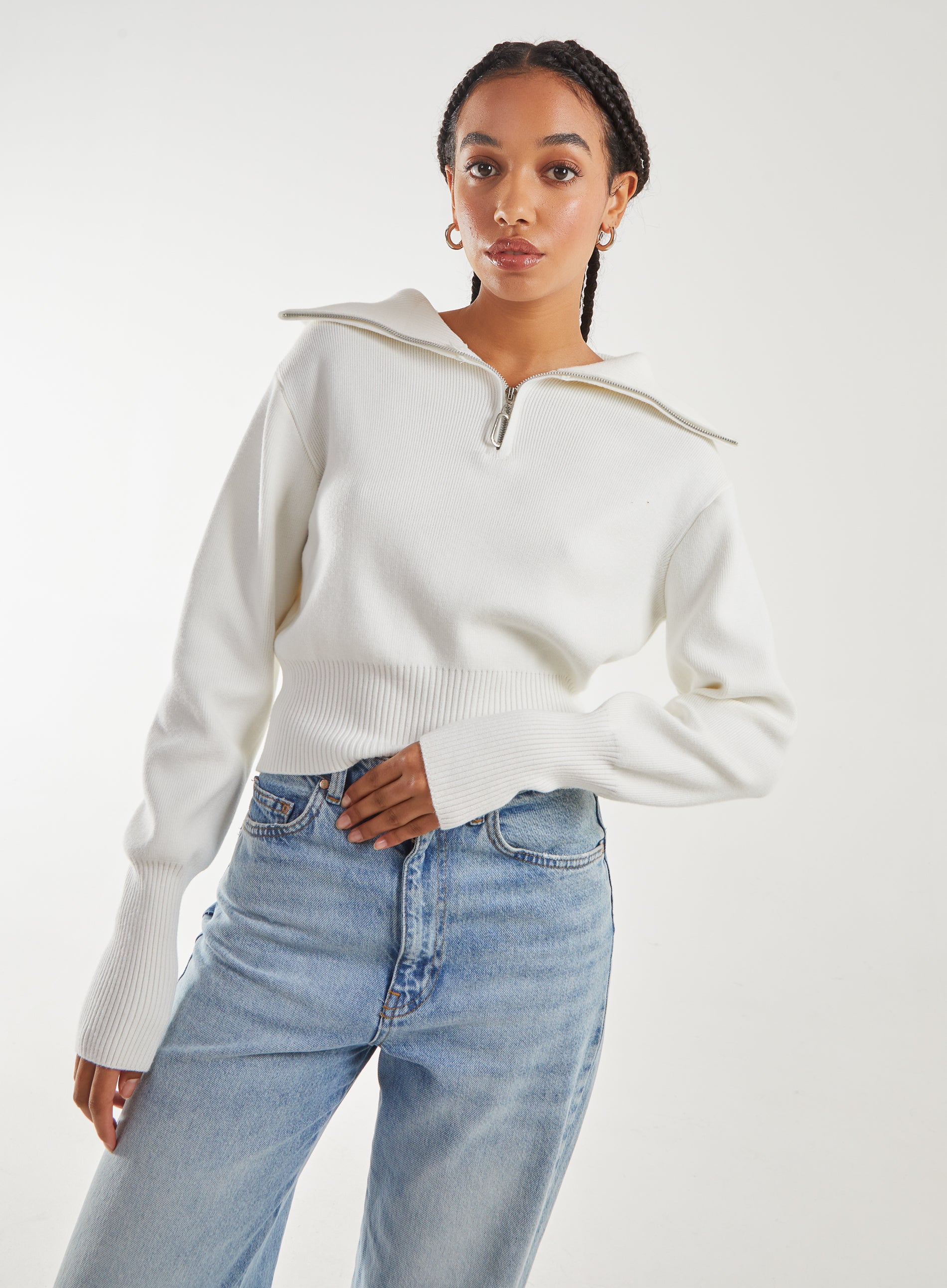 Zip Up Sweat  - L  - Ivory