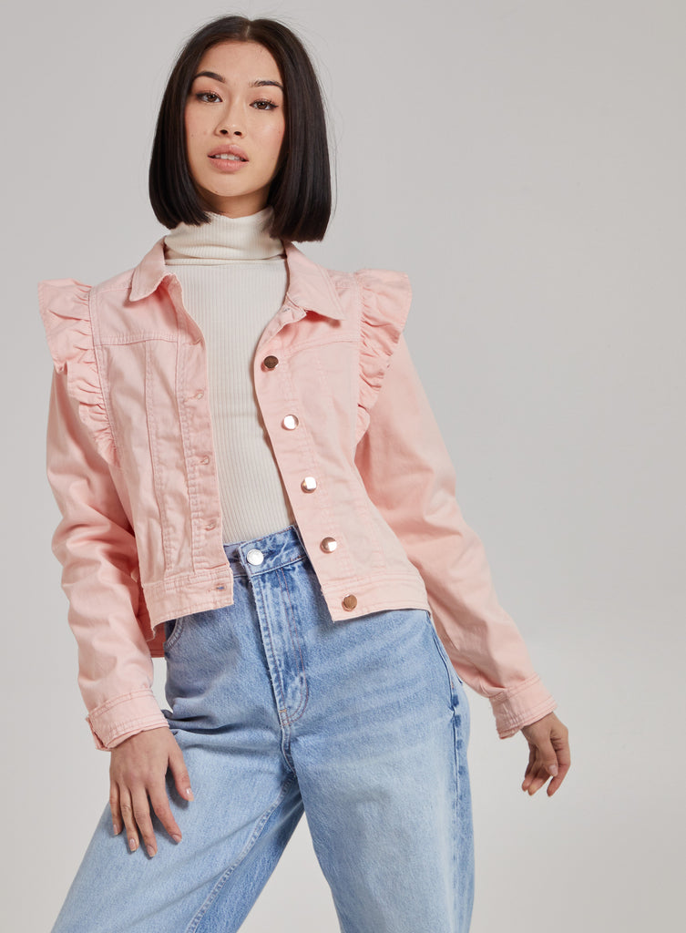 denim jacket with frill shoulders