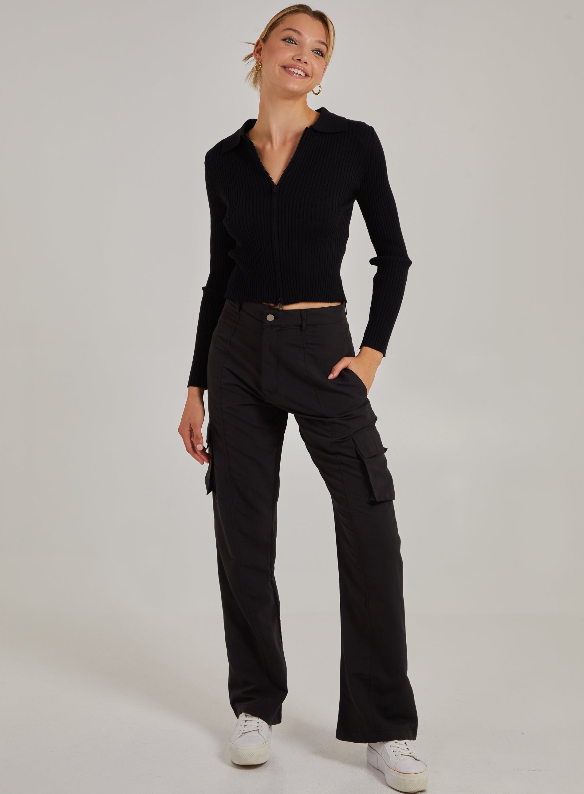 Cargo Trouser With Seam Detail  - 14  - Black