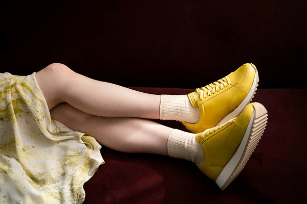 Timothee paris cabourg sneaker butter yellow worn by Julia Mchedlishvili