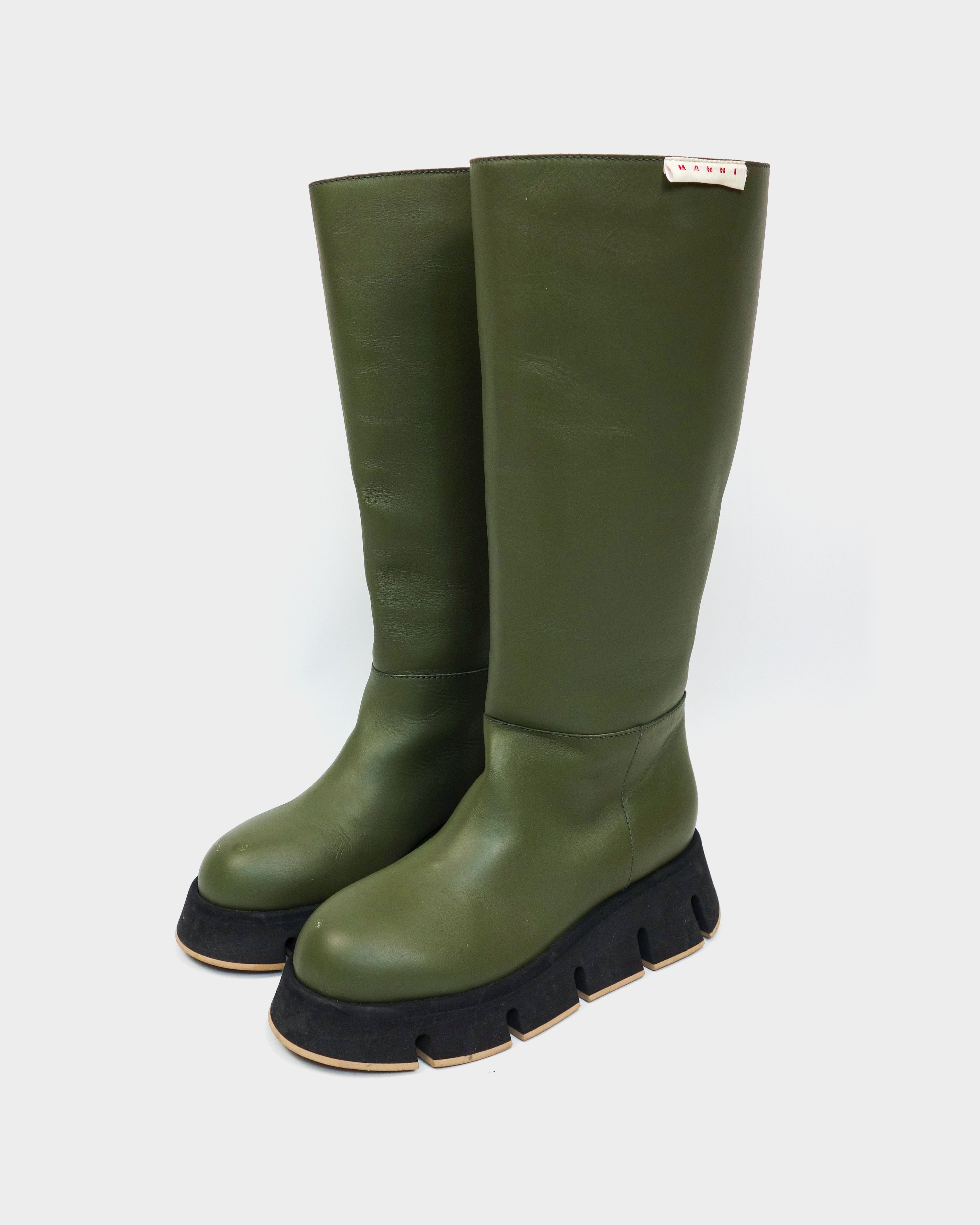 image of Marni Green Leather High Boots Resort 2020