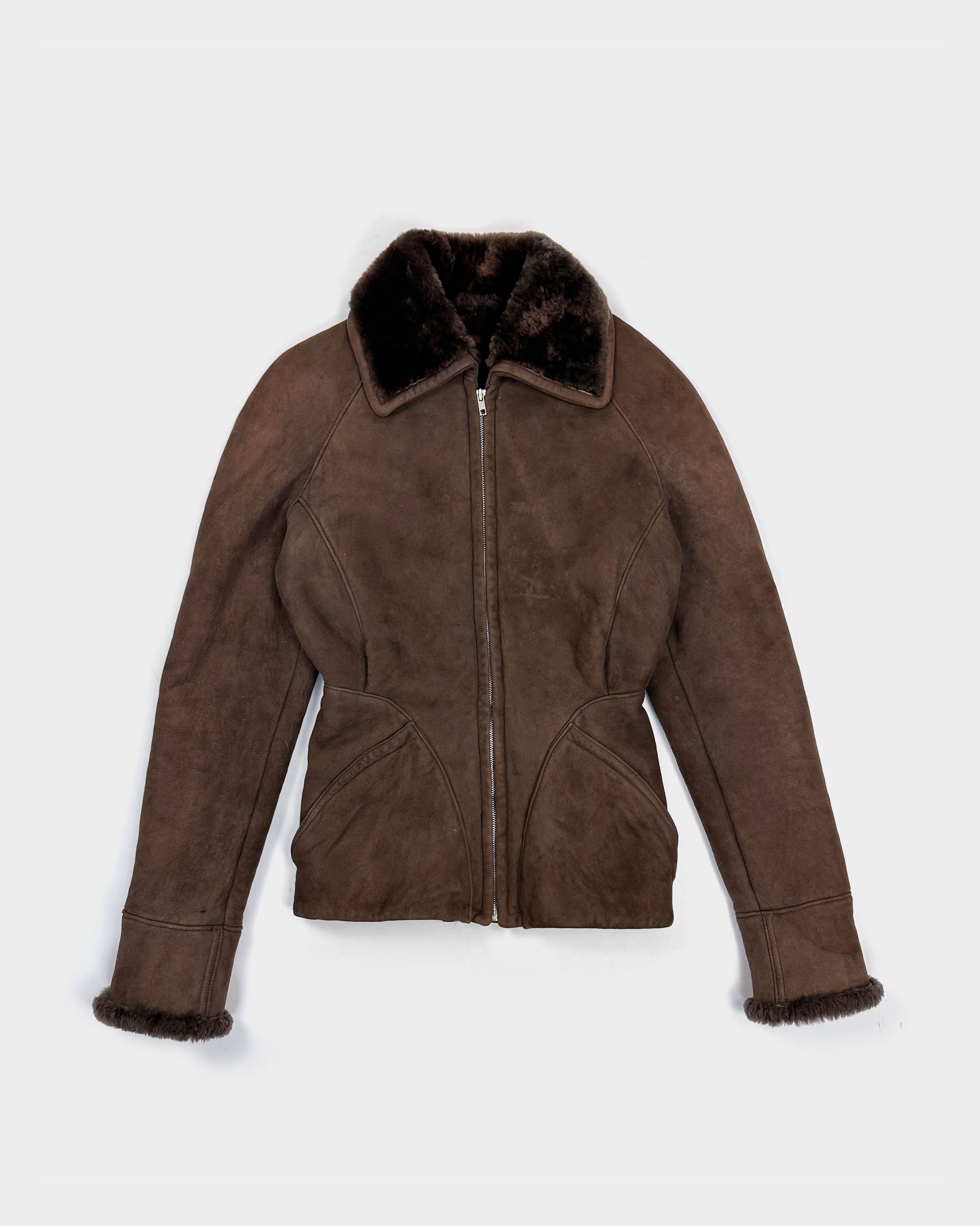 image of Mugler Brown Fur Suede Jacket 1980's