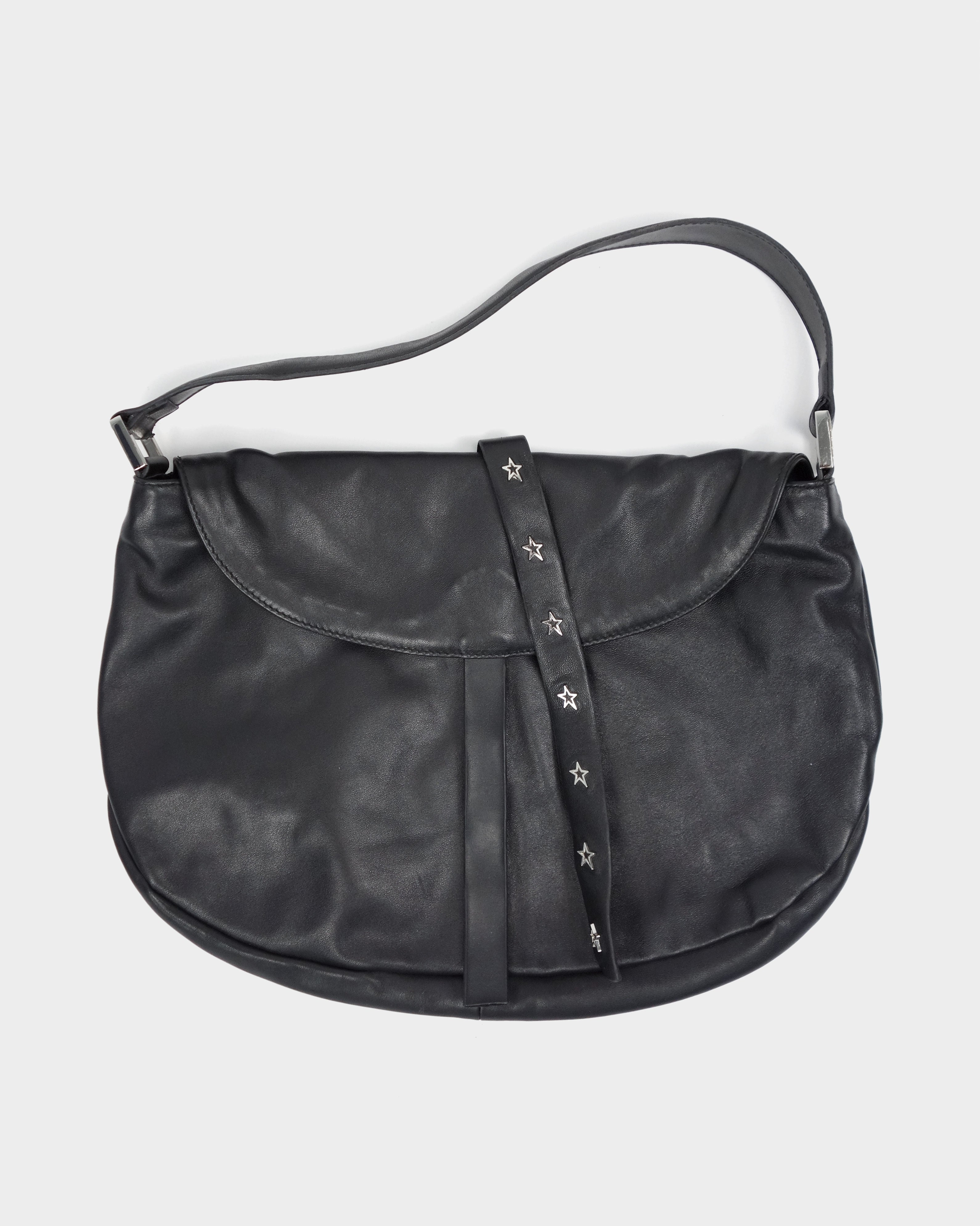 Image of Mugler Black Leather Soft Bag 2000's