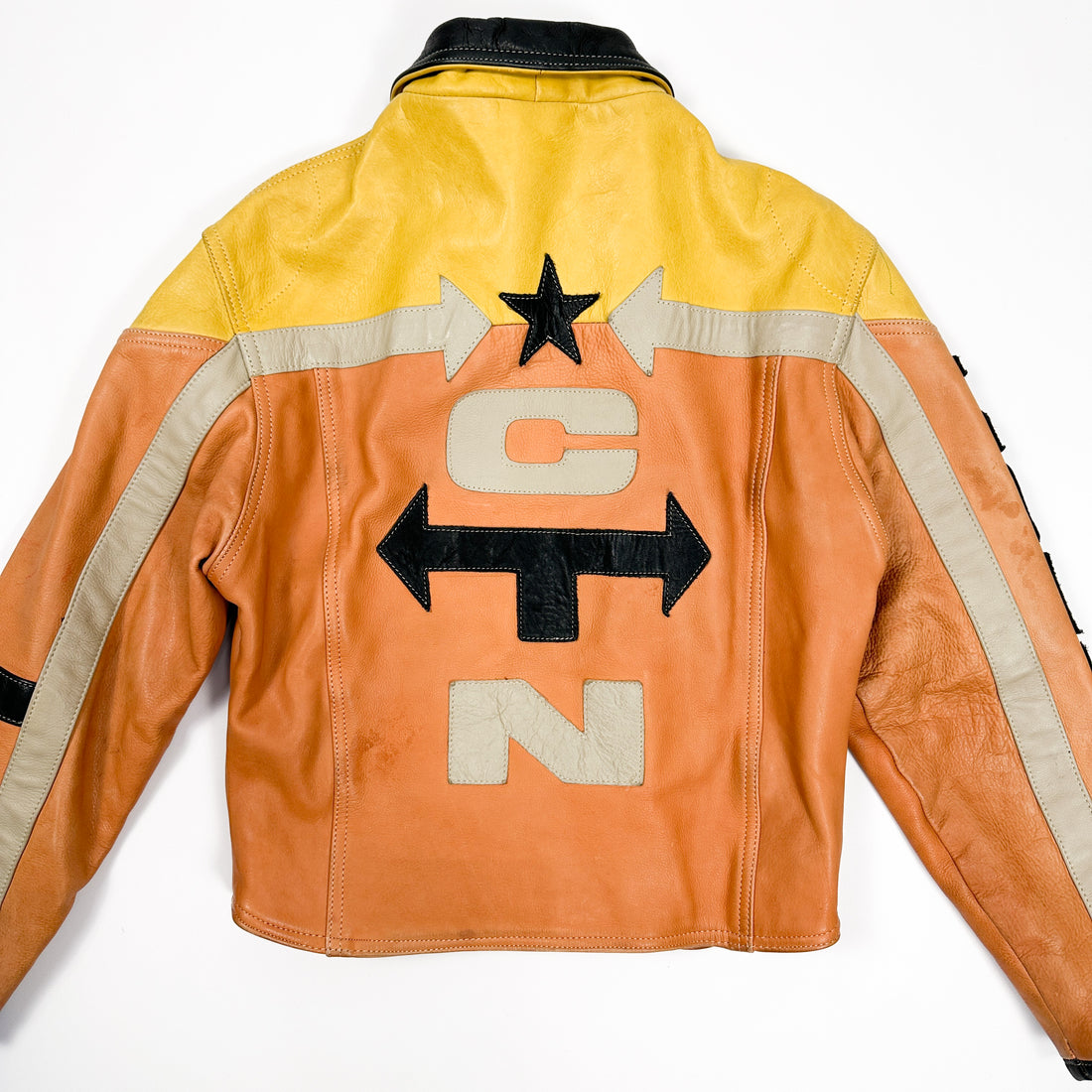 Zeemeeuw rok bezig Chyston Yellow & Orange Racing Leather Jacket 1990's – Vintagetts