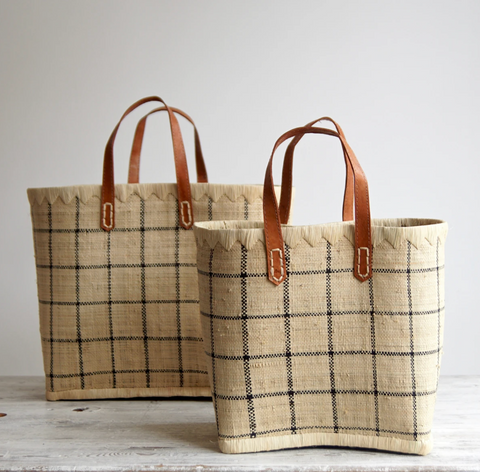 RAffia and leather basket bags