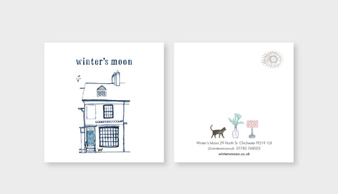 Winter's Moons brand pieces, card for the shop