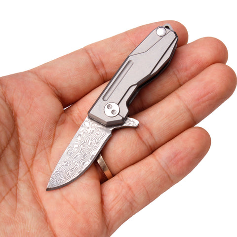  Samior GD035 Small Slim Folding Pocket Flipper Knife, 3.5  inches VG10 Damascus Tanto Blade, Slender Grey Titanium Handle Frame Lock  Pocket Clip, Gentleman's EDC Knives : Tools & Home Improvement