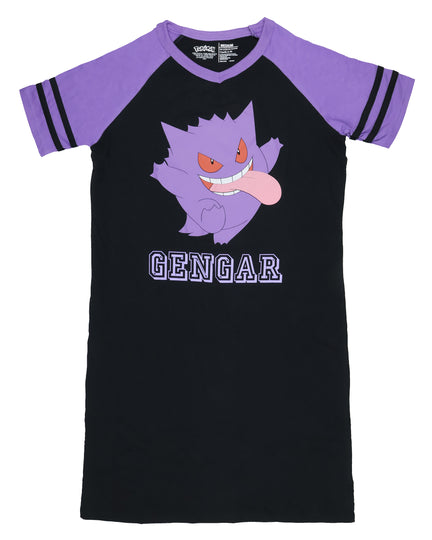 Pokemon Pajama Women's Gengar Varsity Raglan Sleep Shirt V-Neck Nightgown (S) Image 1