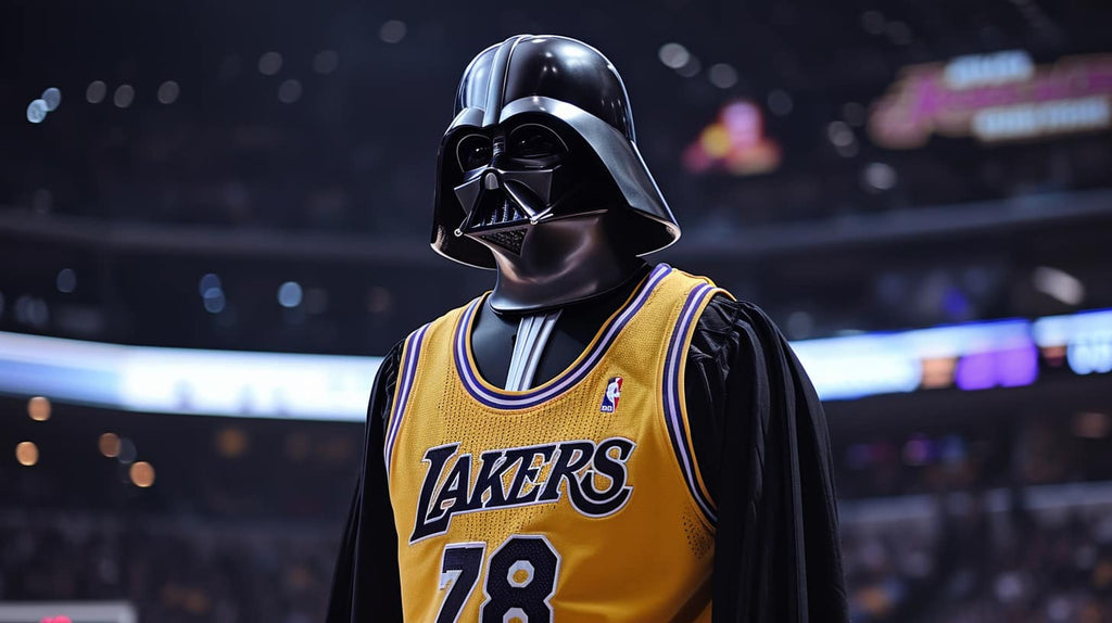 An image of Darth Vader Playing for the Los Angeles Lakers