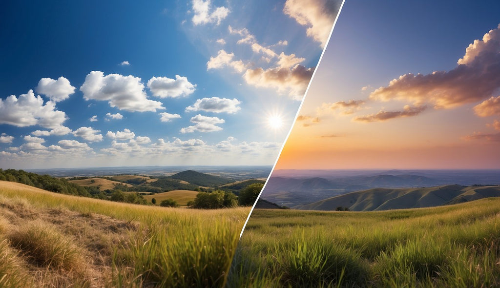 a before and after of a landscape image with a sky replacement