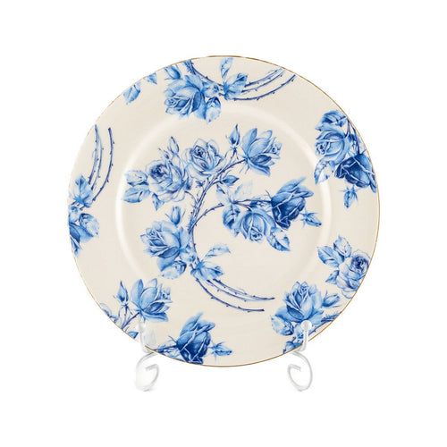 正規輸入品 エインズレイ エリザベスローズ ブルー 中皿 リム 21cm 青 大 デザートプレート 食器 花柄 バラ