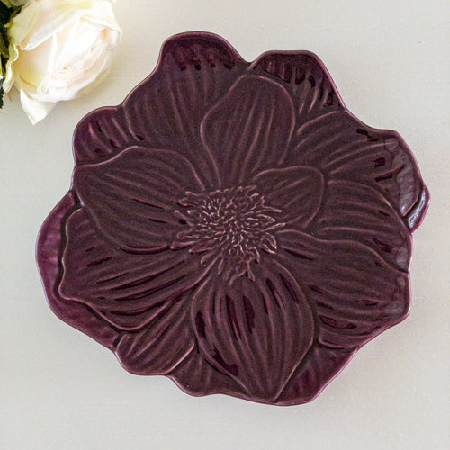 ボルダロピニェイロ サンラファエル ブルーミー 中皿 22cm パープル 紫 大 デザートプレート ケーキ 食器 花型 花形